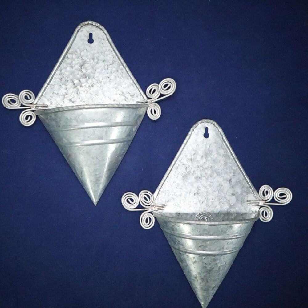 Metal Wall Planters Set of 2 Cone Shaped 9" tall x 7" wide
